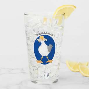 Funny seagull with French fries cartoon Glass