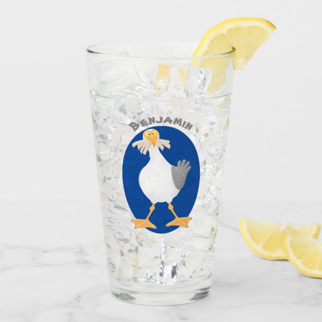 Funny seagull with French fries cartoon Glass (Back Ice)
