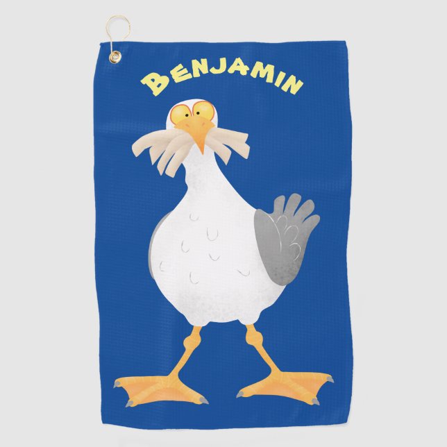 Funny seagull with French fries cartoon  Golf Towel (Front)