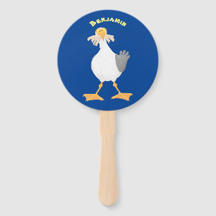 Funny seagull with French fries cartoon Hand Fan