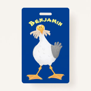 Funny seagull with French fries cartoon ID Badge