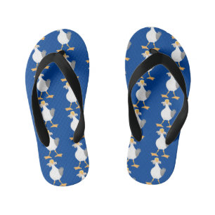 Funny seagull with French fries cartoon Kid's Flip Flops