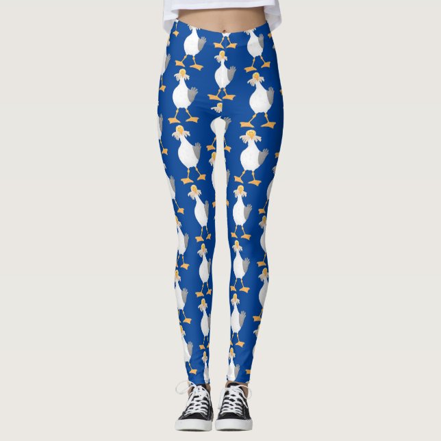 Funny seagull with French fries cartoon Leggings (Front)