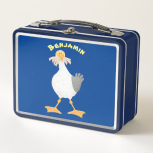 Funny seagull with French fries cartoon Metal Lunch Box