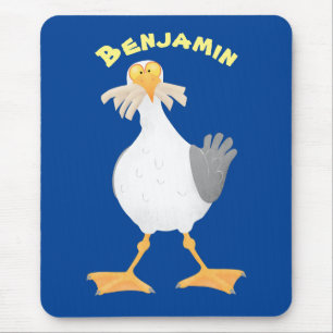 Funny seagull with French fries cartoon Mouse Mat