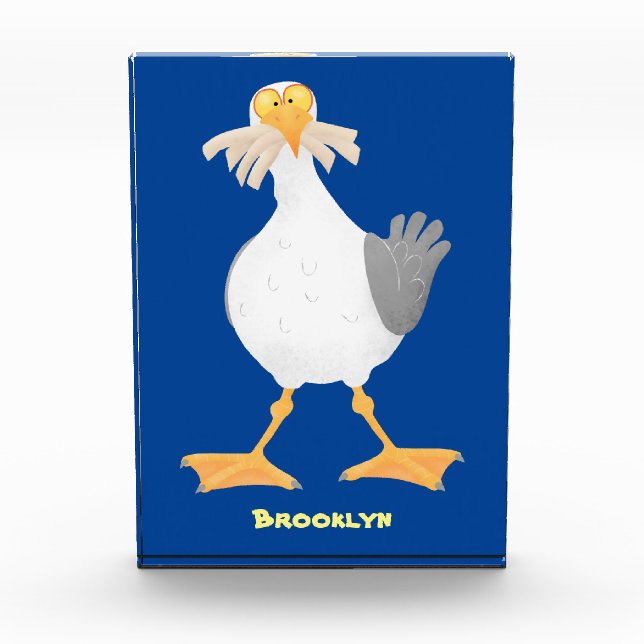 Funny seagull with French fries cartoon Photo Block (Front)