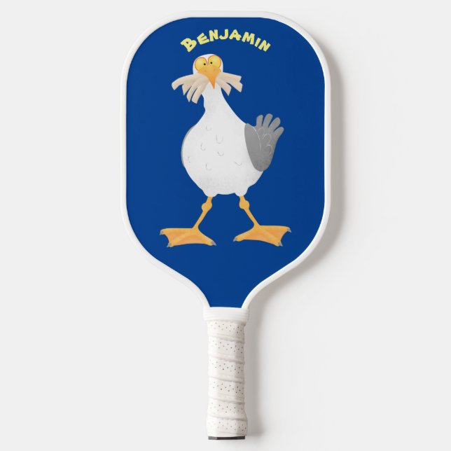 Funny seagull with French fries cartoon Pickleball Paddle (Front)