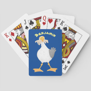 Funny seagull with French fries cartoon Playing Cards