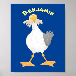 Funny seagull with French fries cartoon Poster