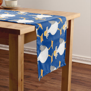 Funny seagull with French fries cartoon Short Table Runner