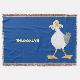 Funny seagull with French fries cartoon Throw Blanket