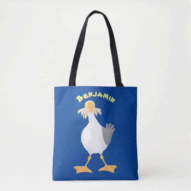 Funny seagull with French fries cartoon Tote Bag (Front)