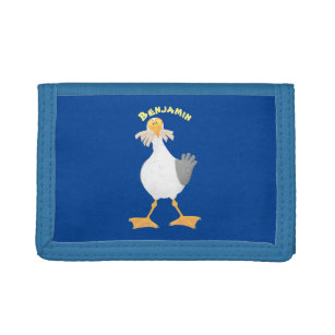 Funny seagull with French fries cartoon Trifold Wallet