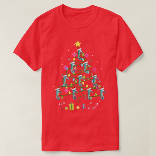 Funny Seahorse Christmas Tree Colour Led Light  T-Shirt (Design Front)