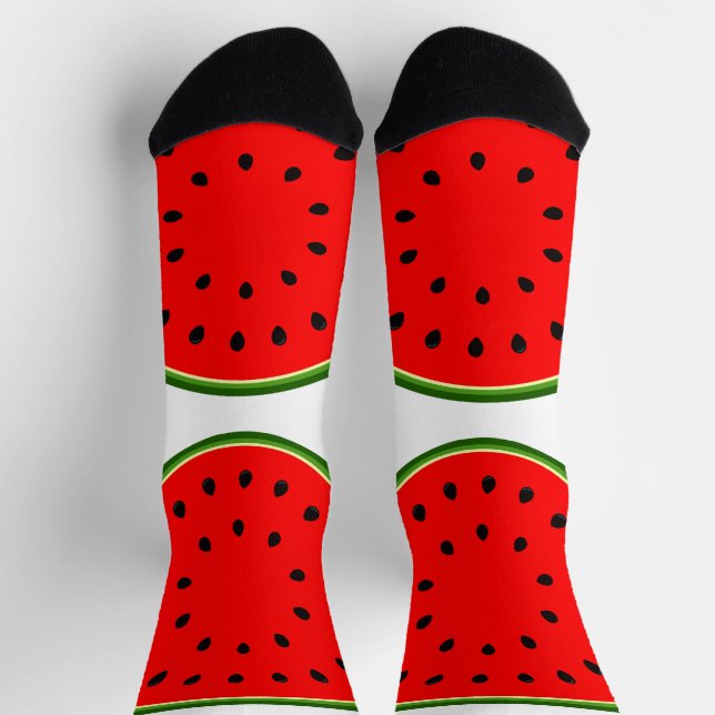 Funny seamless colourful watermelon cute red socks (Top)