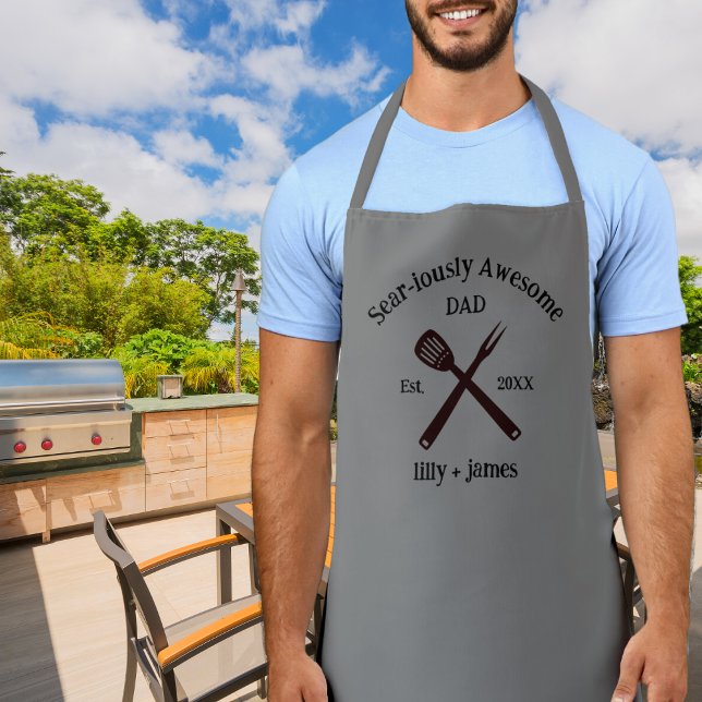 Funny Sear-iously Awesome Dad with Year and Names Apron (Creator Uploaded)