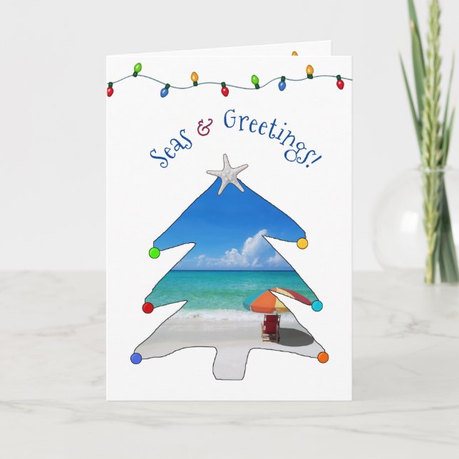 Funny Seas and Greetings Photo Beach Christmas Hol Holiday Card (Front)