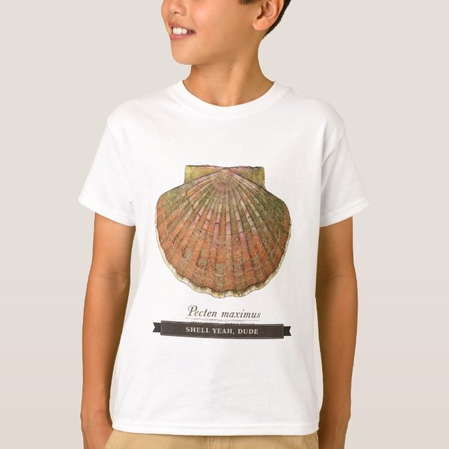 Funny Seashell for Kids "Shell Yeah Dude" Beach T-Shirt (Front)