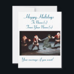 Funny Season greetings card<br><div class="desc">Celebrate the holiday season with this unique and whimsical greeting card! The front of the card features a joyful Chassid dancing with three individuals dressed in Santa Claus costumes. This delightful blend of cultural and holiday imagery adds a touch of fun and cheer.</div>