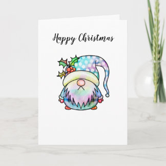 Funny Seasonal Watercolor Christmas Garden Gnome Card