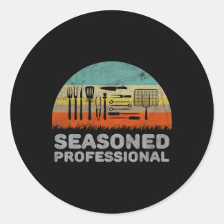 Funny Seasoned Professional Barbecue Pun  Classic Round Sticker