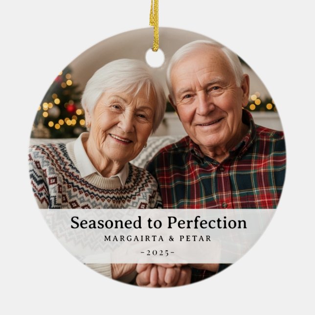 Funny Seasoned to Perfection Grandparent Photo  Ceramic Tree Decoration (Back)