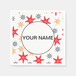 Funny Seastars And Steerwheels Pattern Napkin