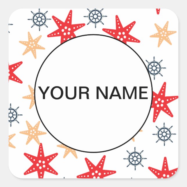Funny Seastars And Steerwheels Pattern Square Sticker (Front)