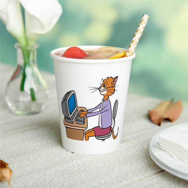 Funny Secretary Cat Cartoon Office Humour  Paper Cups (Creator Uploaded)