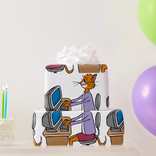 Funny Secretary Cat Cartoon Office Humour  Wrapping Paper