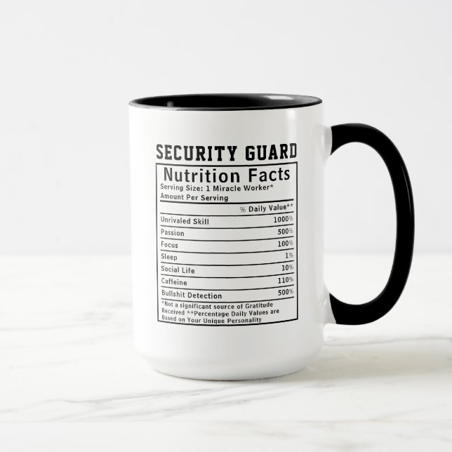 Funny Security Guard Nutrition Facts Protection  Mug (Right)