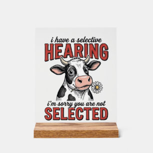 Funny Selective Hearing Cow Vintage Shirt Design_1 Acrylic Sign