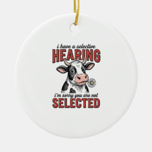 Funny Selective Hearing Cow Vintage Shirt Design_1 Ceramic Tree Decoration