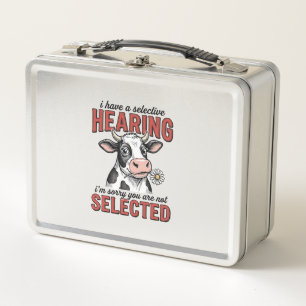 Funny Selective Hearing Cow Vintage Shirt Design_1 Metal Lunch Box