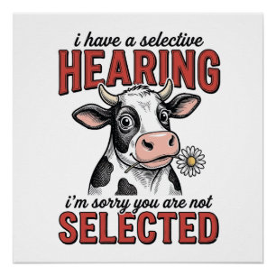 Funny Selective Hearing Cow Vintage Shirt Design_1 Poster