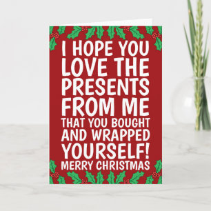 Funny Self Bought Gifts Merry Christmas Typography Holiday Card