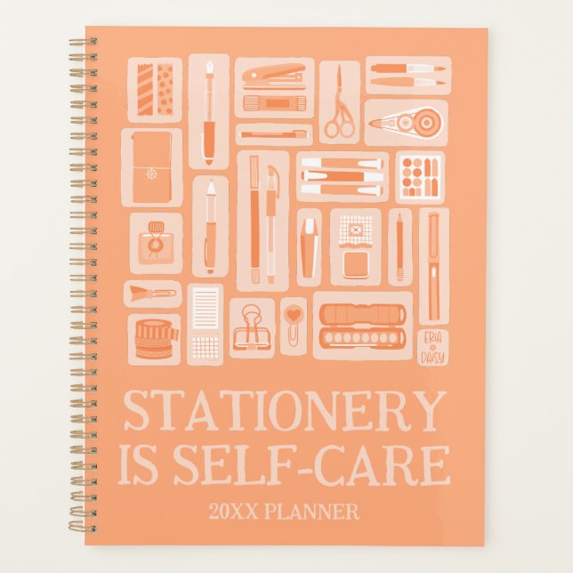 Funny Self-Care Quote Peach Orange Art Supplies Planner (Front)