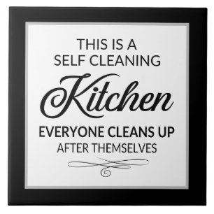 Funny self cleaning kitchen word art tile