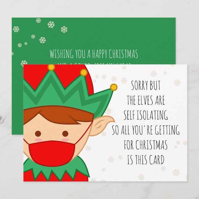 Funny Self Isolating Elves Covid Christmas Holiday Card (Front/Back)