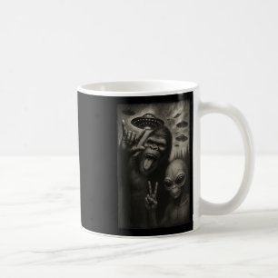 Funny Selfie Bigfoot Alien Sasquatch Rock On Hand Coffee Mug