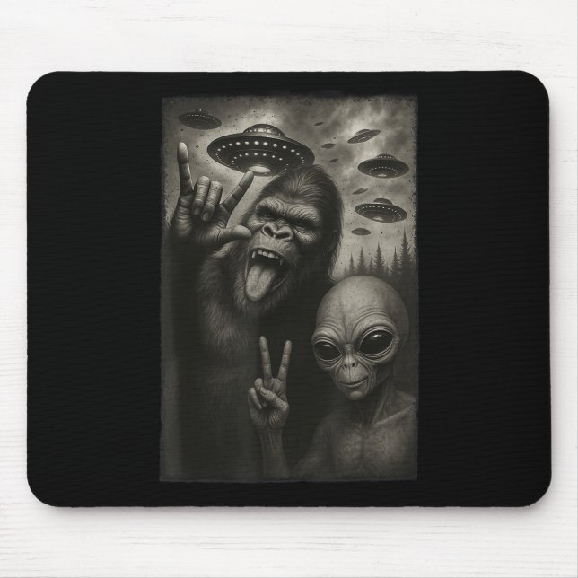 Funny Selfie Bigfoot Alien Sasquatch Rock On Hand  Mouse Mat (Front)