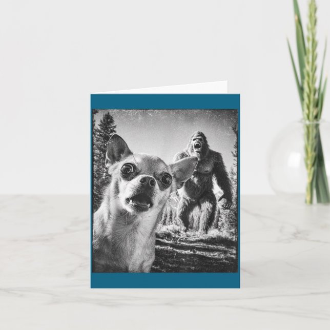 Funny Selfie Cryptid Chihuahua Humor Sasquatch Big Card (Front)