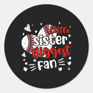 Funny Sell Sports Little Sister Biggest Fan Heart Classic Round Sticker