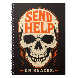Funny Send Help Or Snacks Retro Skull Notebook