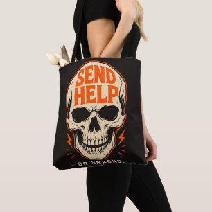 Funny Send Help Or Snacks Retro Skull Tote Bag