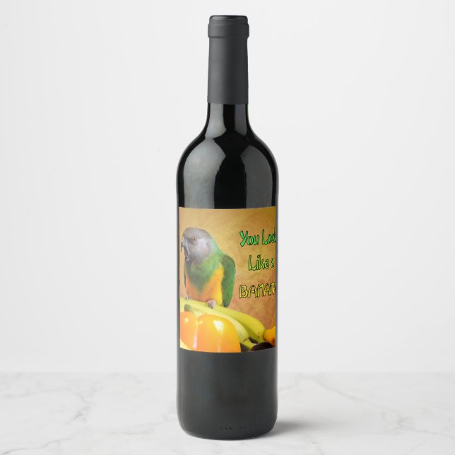 Funny Senegal Parrot Banana Wine Label (Front)