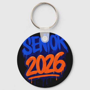 Funny Senior 2026 Orange And Blue Graduation Drip Key Ring