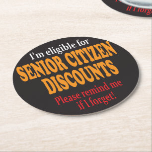 Funny Senior Citizen Discounts Round Paper Coaster