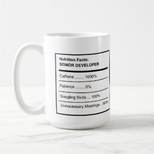 Funny Senior Developer Nutrition Facts Coffee Mug