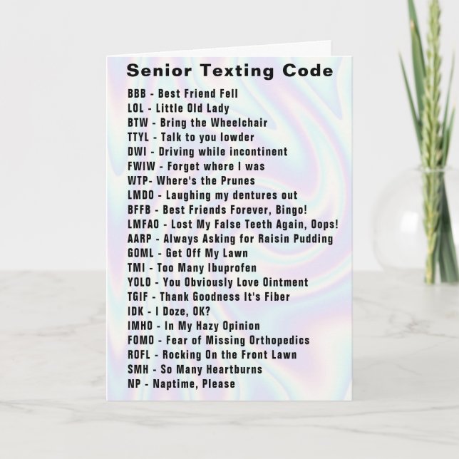 Funny Senior Texting Code Card (Front)